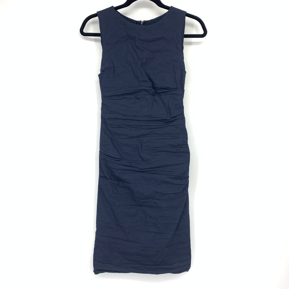 Nicole Miller Artelier Ruched Sleeveless Bodycon Dress Womens Sz 4 Navy Blue